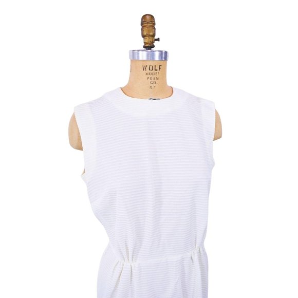 Vintage 1960s Solid Cream Day Dress Stripe Shift | W 29" - Picture 3 of 5